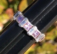 Sterling Silver w/ Pink and Clear Gemstone Ring Sz 6.25 Band Multi Stone 925