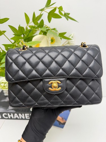 Chanel Classic Flap Small Black Gold Caviar Calfskin Shoulder Crossbody Bag Duty
