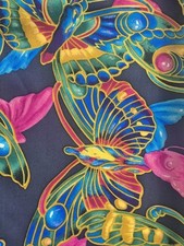 Carlisle VINTAGE 100 Silk Bright Bold Pink Blue Butterfly paisley print Scarf