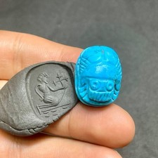 Ancient Egyptian Turquoise intaglio Seal old Scarab Amulet Seal Stone Stamp Bead