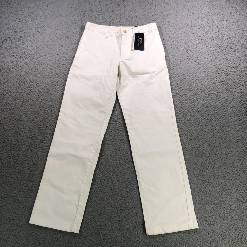 Polo Ralph Lauren Pantalones Niños 12 Blanco Cintura Ajustable Clásico Chino Vacaciones NUEVO Foto 2 de 4