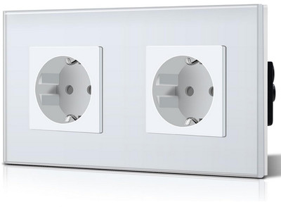 BSEED Schuko 2-fach Wandsteckdose, Steckdose, Milchglas - Platte, 16A