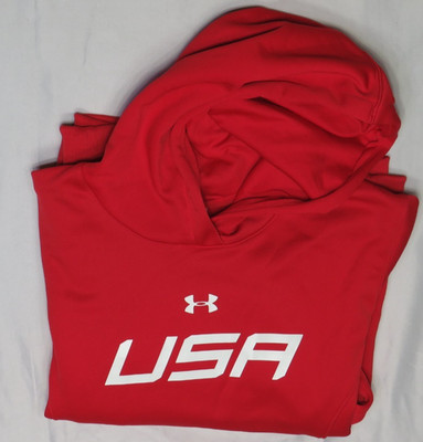 UNDER ARMOUR USA MD M RED SEMI-FITTED MICROFLEECE FLEECE COLDGEAR HOODIE HOODED
