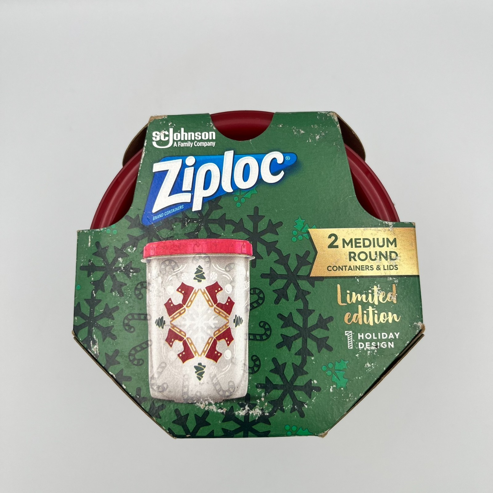 Ziploc Limited Edition Holiday Twist Loc 2ct Medium Round 1 Qt 2019 New