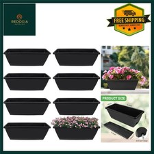 Rectangle Window Box Planters with Trays Black 17 Inch 8 Pcs