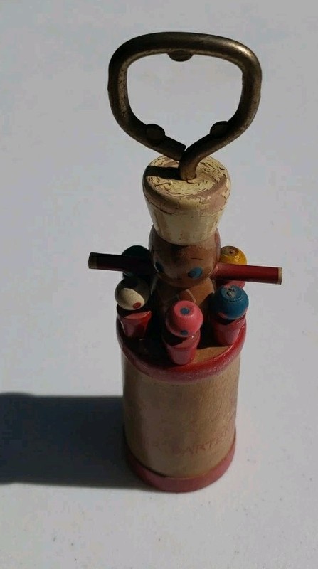 Vintage “MR. BARTENDER” Wood Bottle Opener & Corkscrew Bar Set with 6 Picks 