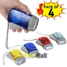 4X 3-LED Hand Pressing Dynamo Crank Power Wind Up Flashlight Torch Camping Light