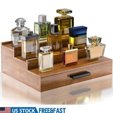 Walnut Wood Cologne Organizer 3 Tier Stand Hidden Compartment Drawer Men