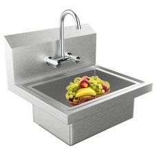 Hand Wash Commercial Sink Wall Mount Utility Sink with Hot Cold Faucet Silver