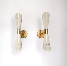 Italian Wall Sconce stilnovo Traditional Wall lamp White Brass Wall sconce Pair