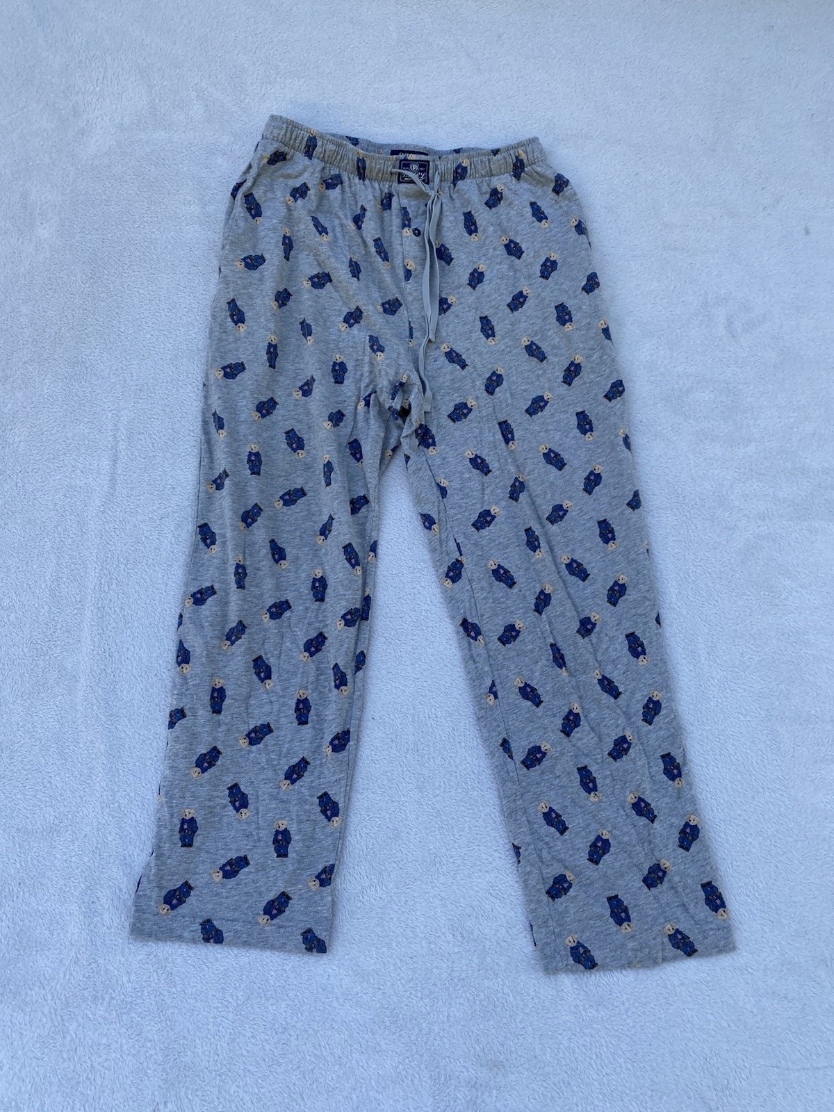 Mens Polo Ralph Lauren Bear Pajama Pants Navy Gray Waffle Knit Top Sleepwear S/M thumbnail 9