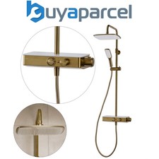 Triton Push Button Thermostatic Bar Mixer Shower Brushed Brass Riser Rail Head