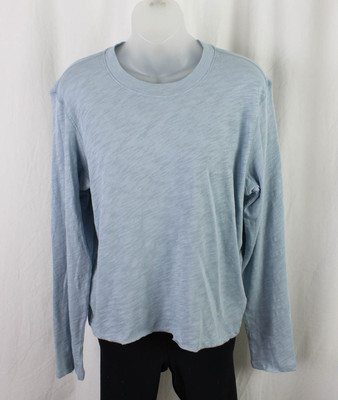 ATM NWT Women's Light Blue 100% Cotton Long Sleeve Distressed Top Size Medium