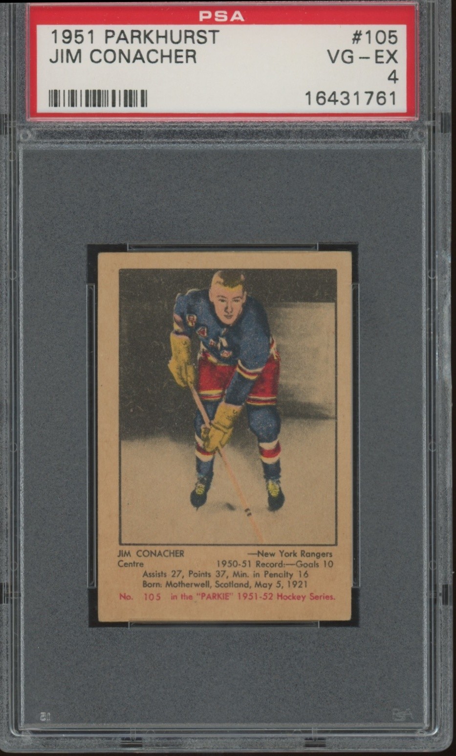 1951-52 Parkhurst #105 Jim Conacher PSA 4