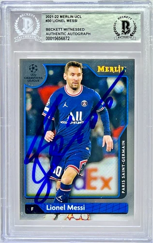 2021-22 Topps Merlin UCL Signed Lionel Messi PSG #30 Beckett Witnessed