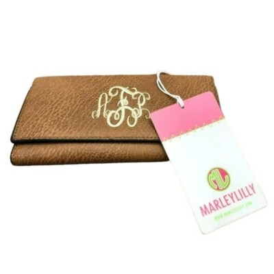 Marleylilly TriFold Wallet Brown Faux Leather Monogrammed AFP Snap Close New