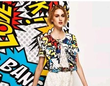 Love Moschino Cropped Multicolored Jacket. Uk8. It40. Pop Art. Runway 2014