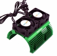 Power Hobby Heat Sink w Twin Turbo High Speed Cooling Fans for 1/8 Motors-Green