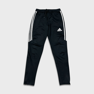 Adidas Track Pants Mens Small Black Stripes Spell Out Training Athletic Jogger