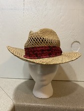 Vintage Disney Goofy Hat Co Straw Panama Hat Mickey Fabric Band Made in USA
