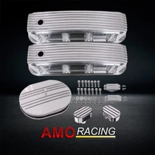 Polished Finned Alum Tall Valve Covers Fit BBC 65-95 &12" Air Cleaner & Breather
