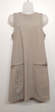 Madewell Jumper Sz S Dress Knit Zipper Sleeveless Knee Beige Tan Khaki Pockets