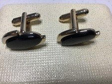 Black Onyx Stone Gold Tone Vintage SHIELDS BRAND Cuff Links