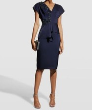 $450 Aidan Mattox Women's Blue V-Neck Embroidered Cocktail Dress Size 2