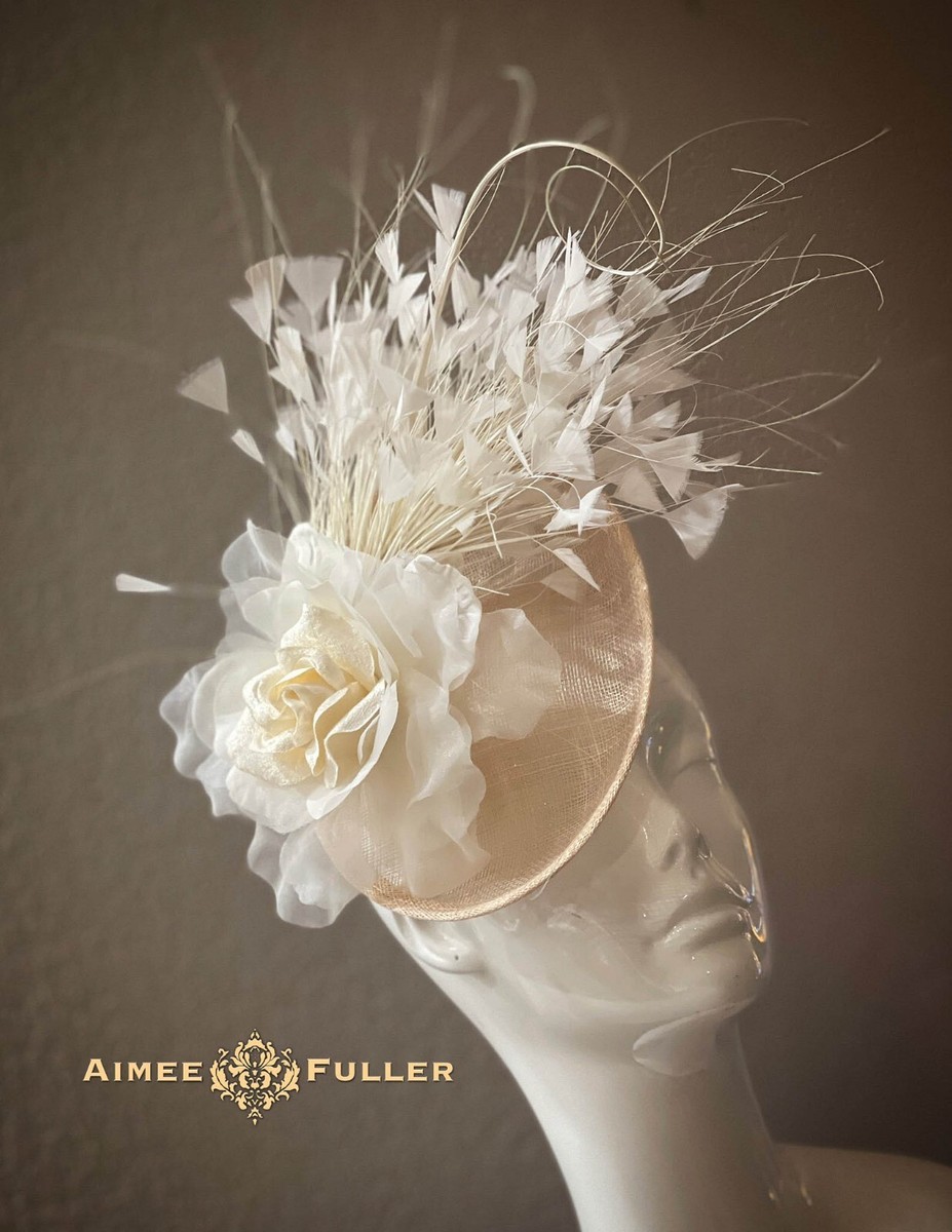 Kentucky Derby Fascinator Ivory Cream White Ascot Hat Bridal  display picture 1