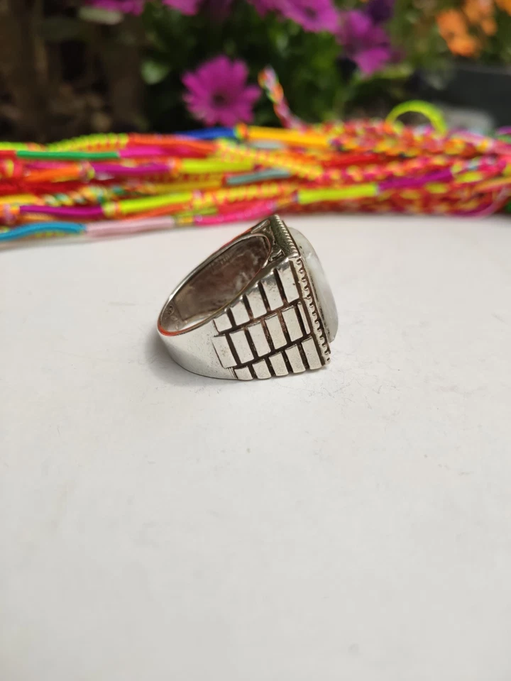 ANELLO UOMO ARGENTO 925 RING SILVER STERLING PIETRA DI LUNA MISURA 27 U38 - Immagine 3 di 4