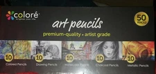 Art Pencils by Colore 50 Color colored pre-sharpened pencil set drawing coloring