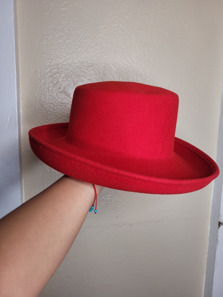 100% Wool Red Fedora Hat Christmas Winter Fall Elegant | eBay display picture 2