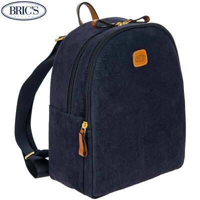 BRIC'S LIFE women's blue resistant flock fabric urban backpack leather finishing
