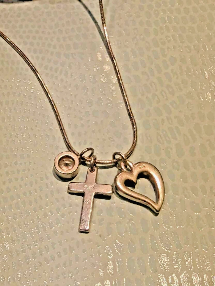 Fossil Kette 925 Silber Herz Kreuz Zirkonia Damen elegant 42cm 7,81g - Bild 3 von 4