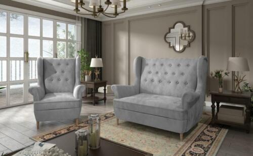 Grey Fabric Chesterfield Sofa Setter 2+1 Seater Sofa Cushion Velvet Sofas-