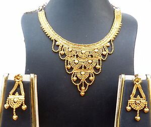 22K Gold Plated Designer Necklace Earrings Indian Wedding Jewelry Sale Price l | eBay