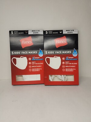 Hanes Kid s Face Mask Cotton/Poly Blend Reusable washable 5pcs White 2 Pack