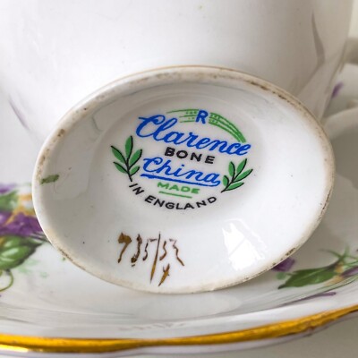 Vintage Clarence-English Bone China PURPLE VIOLETS Gold Trim