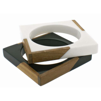 ZSISKA FUZION TEAK & RESIN SQUARE BANGLE