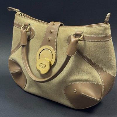 rare vintage ESCADA CANVAS LEATHER BAG SHOULDER purse hand Designer