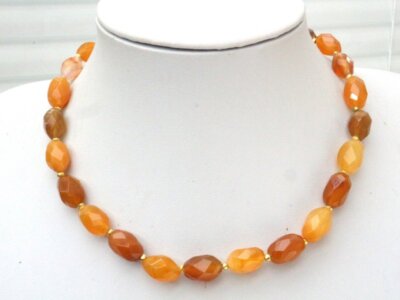 GOLDJUNGE69 * SOGNI D`ORO EDELSTEIN KETTE KARNEOL FACETT OLIVE 15mm 375er GELBG.