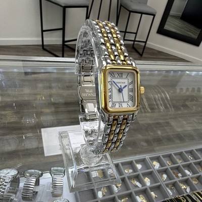 Cheetah Women's Quartz Analog Rectangle Wristwatch Two-Tone SS Roman White Dial