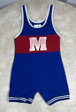 Vintage Matman "M" Blue Red Wrestling Singlet Size Small 1320