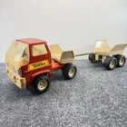 Vintage Tonka Red Transport Truck With Flatbed Trailer Tan 21 Inch