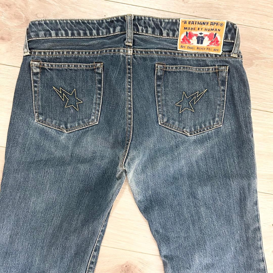 A BATHING APE Low Rise Straight Denim Pants Jeans Blue S W76cm BA0226224 thumbnail 3