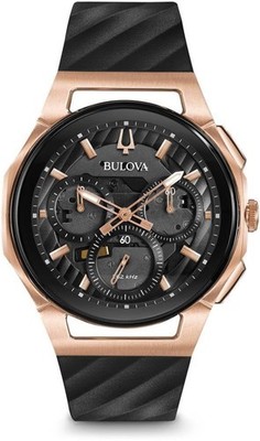 BULOVA CURV 98A185 Black Chronograph Stainless Steel Men's Watch New in Box