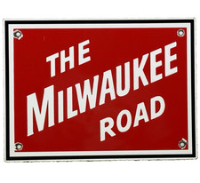 VINTAGE THE MILWAUKEE ROAD PORCELAIN SIGN TRAIN STATION GAS OIL RAILROAD FREIGHT