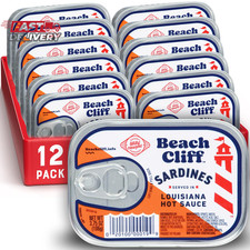 Beach Cliff Wild Caught Sardines in Louisiana Hot Sauce, 3.75 Oz Can Pack of 12