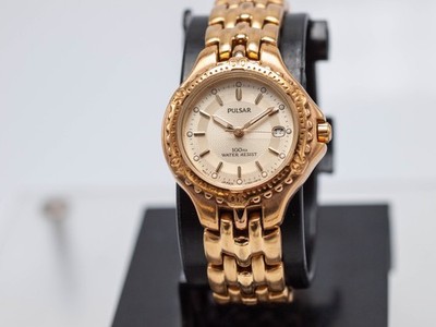 1996 - Pulsar Seiko 100m V782-0510 Women's 26mm Quartz Gold Tone Watch 6.25''