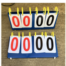 Portable Tabletop Manual Flip Scoreboard Set. Unused in original boxes.